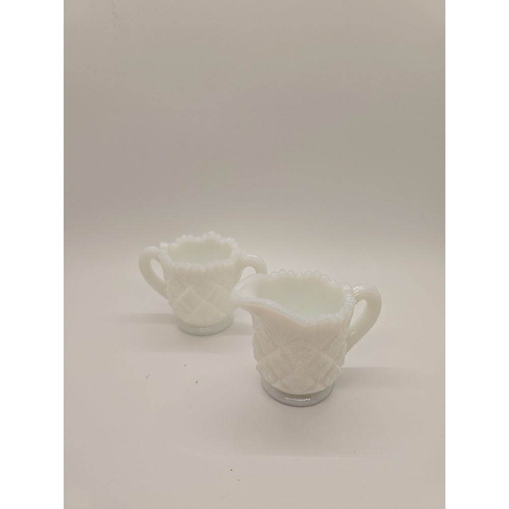 Milk Glass Westmoreland Creamer and Sugar‎ Bowl Old Quilt Pattern